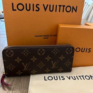 LOUIS VUITTON Authentic Clemence Wallet Fuchsia Monogram Canvas